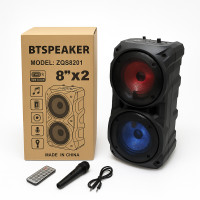Колонка ZQS-8201 Акустична бездротова переносна Bluetooth з підсвічуванням мікрофоном AUX пульт Д/У