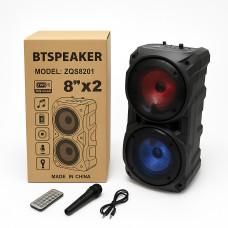 Колонка ZQS-8201 Акустическая беспроводная переносная Bluetooth с подсветкой микрофоном AUX пульт Д/У