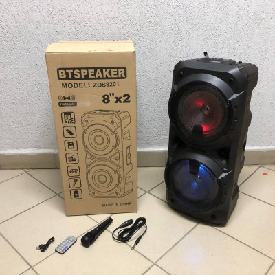 Колонка ZQS-8201 Акустична бездротова переносна Bluetooth з підсвічуванням мікрофоном AUX пульт Д/У