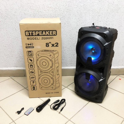 Колонка ZQS-8201 Акустична бездротова переносна Bluetooth з підсвічуванням мікрофоном AUX пульт Д/У