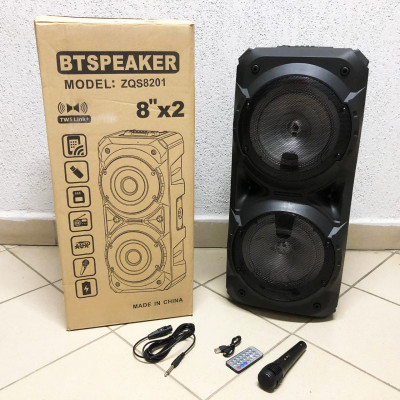 Колонка ZQS-8201 Акустична бездротова переносна Bluetooth з підсвічуванням мікрофоном AUX пульт Д/У