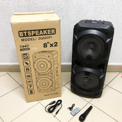 Колонка ZQS-8201 Акустична бездротова переносна Bluetooth з підсвічуванням мікрофоном AUX пульт Д/У