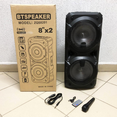 Колонка ZQS-8201 Акустична бездротова переносна Bluetooth з підсвічуванням мікрофоном AUX пульт Д/У