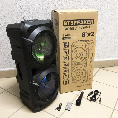 Колонка ZQS-8201 Акустична бездротова переносна Bluetooth з підсвічуванням мікрофоном AUX пульт Д/У