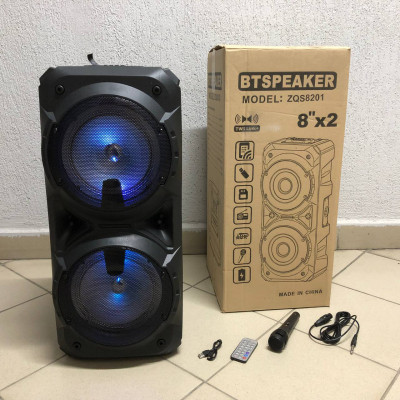 Колонка ZQS-8201 Акустична бездротова переносна Bluetooth з підсвічуванням мікрофоном AUX пульт Д/У