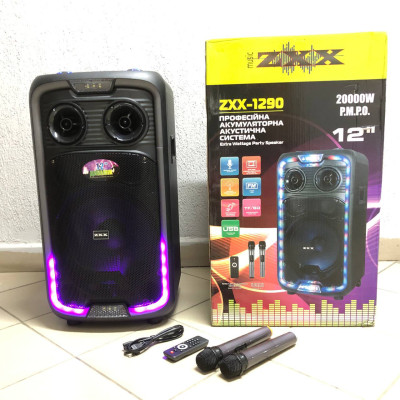Акустична переносна колонка ZXX-1290 600 Вт 12 дюйм 71х345х30см два мікрофони пульт ДК з підсвічуванням