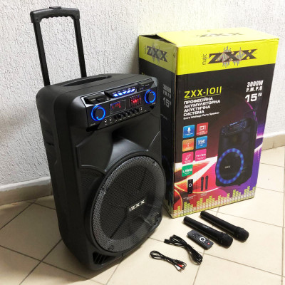 Професійна аккумуляторна система ZXX-1011 800 Вт 15" зі світломузикою та мікрофонами