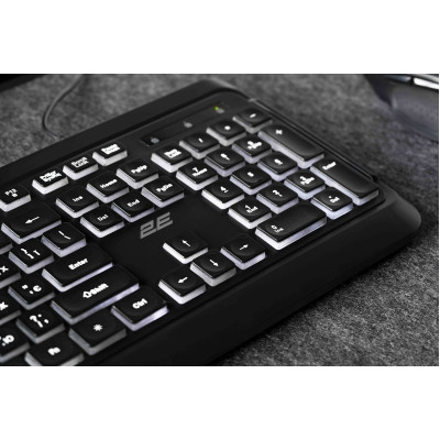 Клавиатура мембранная 2E KS120 104key, USB-A, EN/UK, White LED, черный