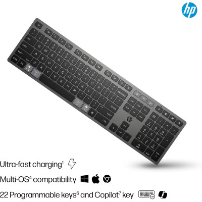 Клавіатура мембранна HP 720 Multi-Device Rechargeable, 109key, WL/BT, EN/UK, чорний