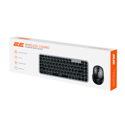 Комплект клавиатуры и мыши 2E MK430 WL/BT, EN/UK, серо-черный