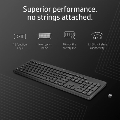 Клавиатура мембранная HP 230, 106key, WL, EN/UK, черный