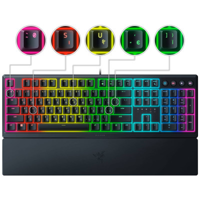 Клавиатура механическая Razer Ornata V3 104key, Mecha-Membrane Switch, USB-A, EN/UK, RGB, черный