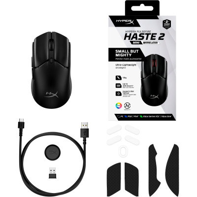 Мышь HyperX Pulsefire Haste 2 mini, RGB, USB-A/WL/BT, черный