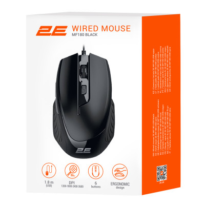 Мышь 2E MF180, USB-A, черный