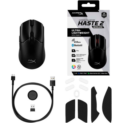 Мышь HyperX Pulsefire Haste 2, RGB, USB-A/WL/BT, черный