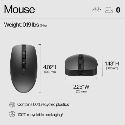 Мышь HP 710 Rechargeable Silent, USB-A/WL/BT, черный