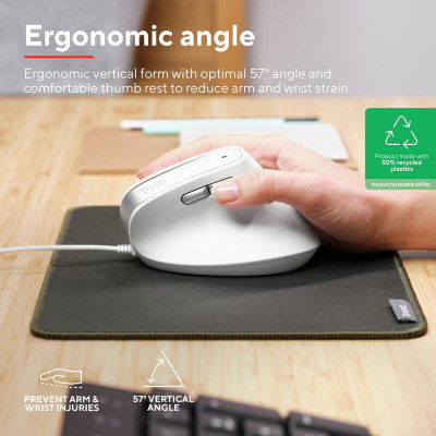 Мышь Trust Bayo 2 Ergonomic, USB-A, белая