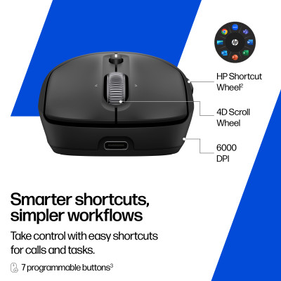Мышь HP 700 Rechargeable, WL/BT, черный