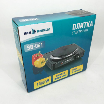 Настільна плита електрична Sea Breeze SB-061 1000 Вт, компактна компактна електроплита. Колір: чорний