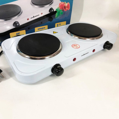 Настільна плита електрична Sea Breeze SB-063, подвійна електроплита, двокомфорочна. Колір: білий