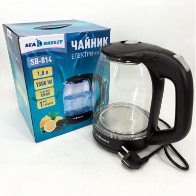 Чайник электрический SeaBreeze SB-014 1.8 л 1800 Вт, чайник прозрачный.