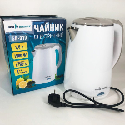 Электрочайник SeaBreeze SB-010/1,8Л / Металлический, чайник дисковый, электронный чайник
