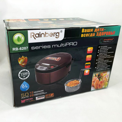 Мультиварка Rainberg RB-6207 З Фритюрницею, 12 Програм, скороварка пароварка мультиварка. Колір: коричневий