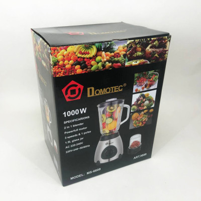 Блендер Domotec MS-6609/5699 з кавомолкою стаціонарний на 1.5л 1000 Вт, блендер для смузи, електричний