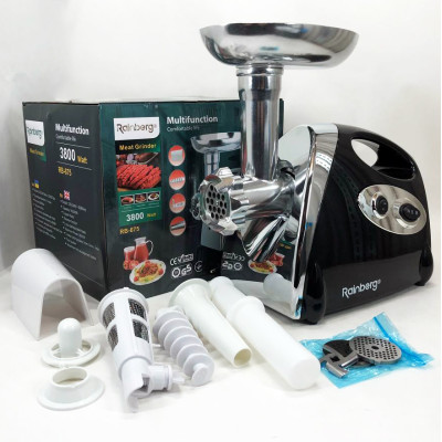 Мясорубка Rainberg RB-675 3800 Вт с соковыжималкой, мясорубка электрическая металл. Цвет: черный