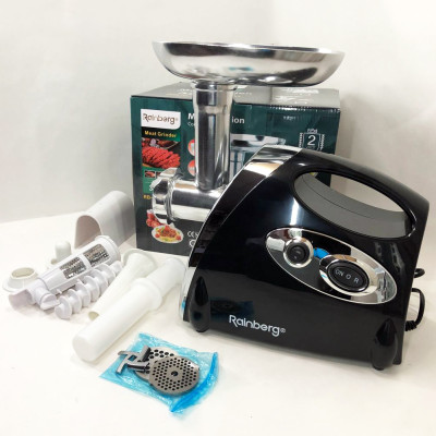 Мясорубка Rainberg RB-675 3800 Вт с соковыжималкой, мясорубка электрическая металл. Цвет: черный