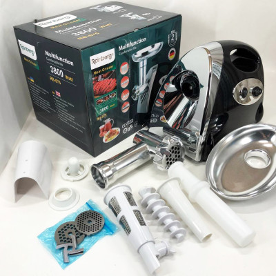 Мясорубка Rainberg RB-675 3800 Вт с соковыжималкой, мясорубка электрическая металл. Цвет: черный