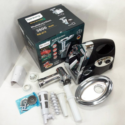 Мясорубка Rainberg RB-675 3800 Вт с соковыжималкой, мясорубка электрическая металл. Цвет: черный