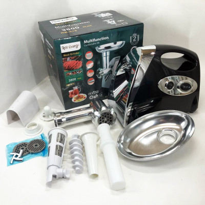Мясорубка Rainberg RB-675 3800 Вт с соковыжималкой, мясорубка электрическая металл. Цвет: черный