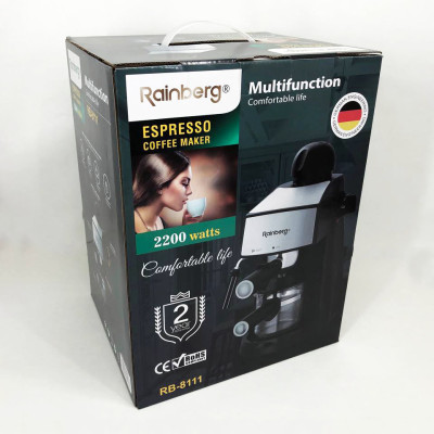 Кофемашина Rainberg RB-8111 кофеварка рожковая с капучинатором 2200 Вт Espresso, маленькая кофемашина
