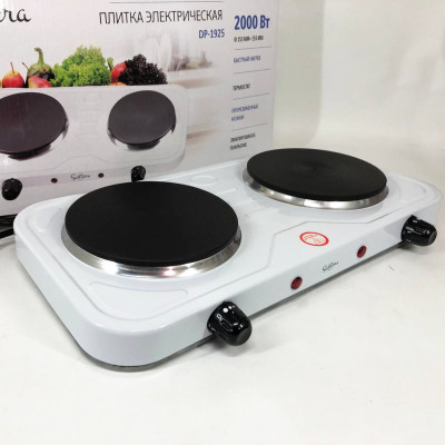 Плита электрическая Suntera DP-1925 2000 Вт. Электроплита двухконфорочная настольная. Цвет: белый