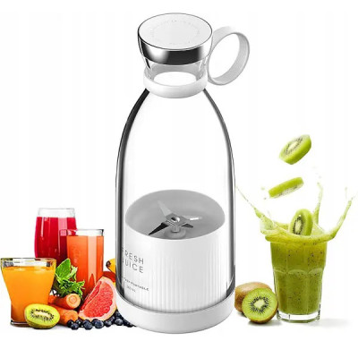 Портативний фітнес-блендер у вигляді пляшки на 420 мл Juicer YC-02 міксер для смузи та коктейлів. Колір: білий