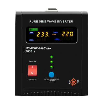 ДБЖ LogicPower LPY-PSW-1000VA+ (700Вт) 10A/20A з правильною синусоїдою 12V ДБЖ LogicPower LPY-PSW-1000VA+ (700Вт) 10A/20A з правильною синусоїдою 12V