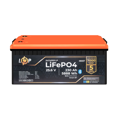 Акумулятор LP LiFePO4 25,6V - 230 Ah (5888Wh) (BMS 200A/100А) пластик Smart BT