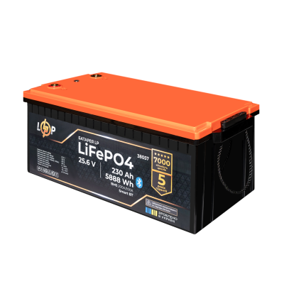 Акумулятор LP LiFePO4 25,6V - 230 Ah (5888Wh) (BMS 200A/100А) пластик Smart BT