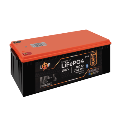 Акумулятор LP LiFePO4 25,6V - 280 Ah (7168Wh) (BMS 200A/200А) пластик Smart BT