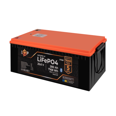 Акумулятор LP LiFePO4 25,6V - 280 Ah (7168Wh) (BMS 200A/200А) пластик Smart BT