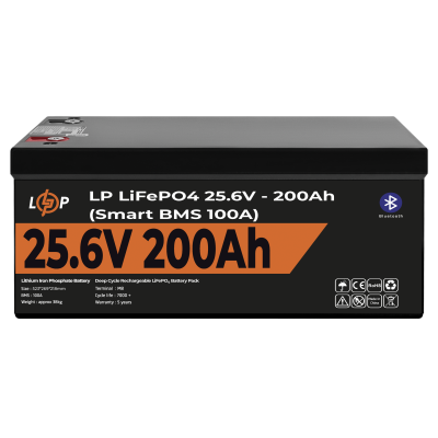 Аккумулятор LP LiFePO4 24V (25,6V) - 200 Ah (5120Wh) (Smart BMS 100А) с BT пластик Аккумулятор LP LiFePO4 24V (25,6V) - 200 Ah (5120Wh) (Smart BMS 100А) с BT пластик