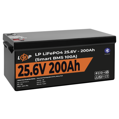 Аккумулятор LP LiFePO4 24V (25,6V) - 200 Ah (5120Wh) (Smart BMS 100А) с BT пластик