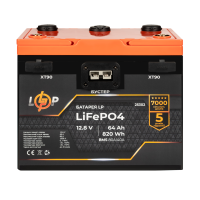 Акумулятор LP LiFePO4 12,8V - 64 Ah (820Wh) (BMS 80A/40А) пластик 2XT90 4USB стартер