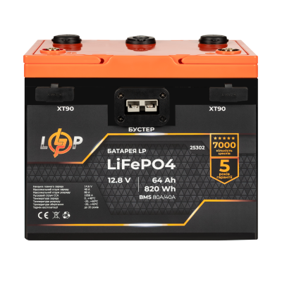 Аккумулятор LP LiFePO4 12,8V - 64 Ah (820Wh) (BMS 80A/40А) пластик 2XT90 4USB стартер Аккумулятор LP LiFePO4 12,8V - 64 Ah (820Wh) (BMS 80A/40А) пластик 2XT90 4USB стартер
