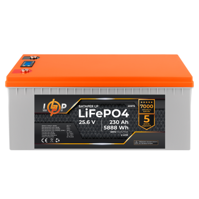 Аккумулятор LP LiFePO4 LCD 24V (25,6V) - 230 Ah (5888Wh) (BMS 150A/75A) пластик Аккумулятор LP LiFePO4 LCD 24V (25,6V) - 230 Ah (5888Wh) (BMS 150A/75A) пластик