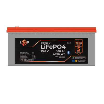 Аккумулятор LP LiFePO4 25,6V - 160 Ah (4096Wh) (BMS 200A/100А) пластик LCD Smart BT