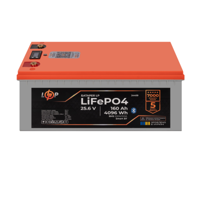 Аккумулятор LP LiFePO4 25,6V - 160 Ah (4096Wh) (BMS 200A/100А) пластик LCD Smart BT