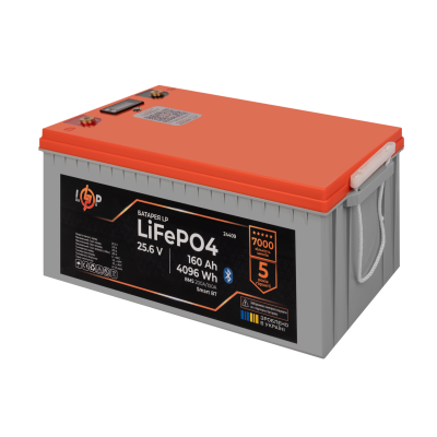 Аккумулятор LP LiFePO4 25,6V - 160 Ah (4096Wh) (BMS 200A/100А) пластик LCD Smart BT