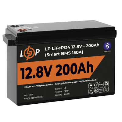 Аккумулятор LP LiFePO4 12V (12,8V) - 200 Ah (2560Wh) (Smart BMS 150А) с BT пластик